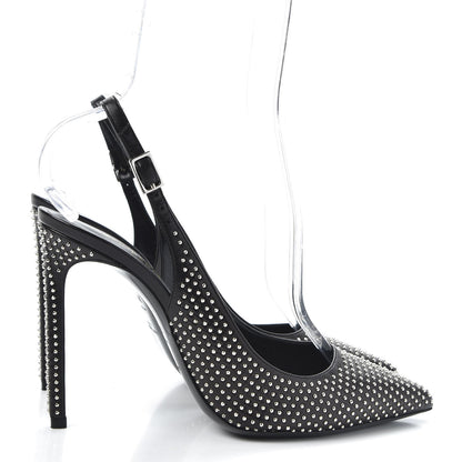 Saint Laurent Calfskin Studded Paris 105 Slingback Pumps 38.5 Black 4 of 11