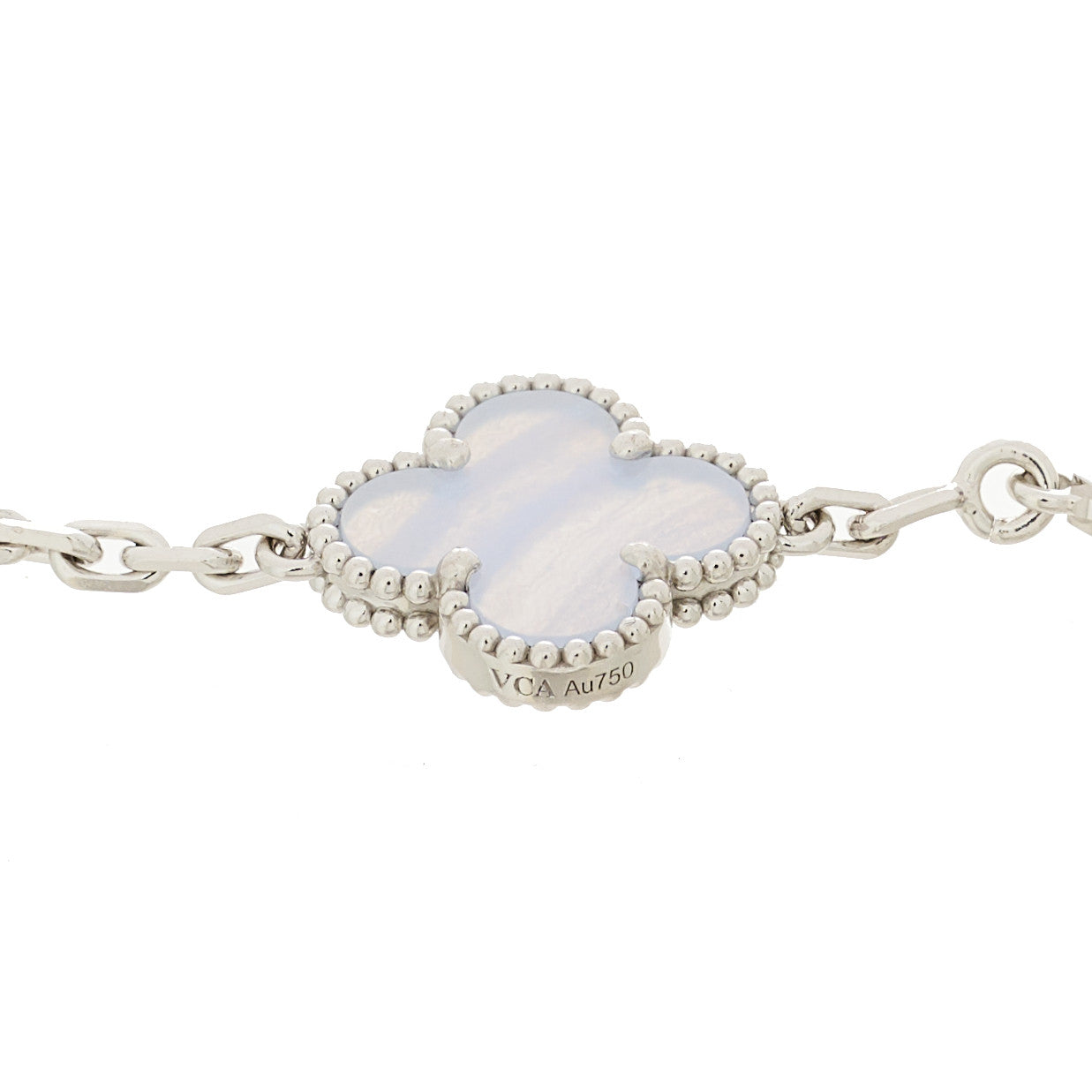 Van Cleef & Arpels 18K White Gold Chalcedony 5 Motifs Vintage Alhambra Bracelet 4 of 4