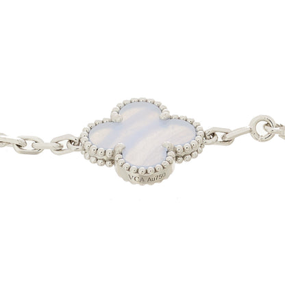 Van Cleef & Arpels 18K White Gold Chalcedony 5 Motifs Vintage Alhambra Bracelet 7 of 9