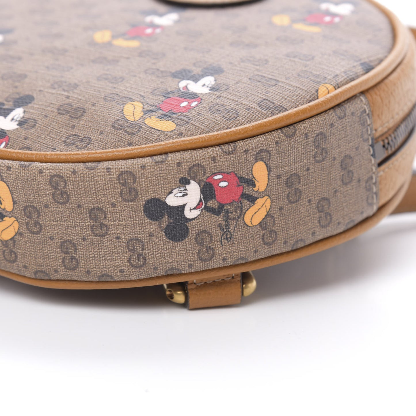 X DISNEY Mini Vintage GG Supreme Monogram Mickey Mouse Round Backpack Beige Vintage Sun Oil