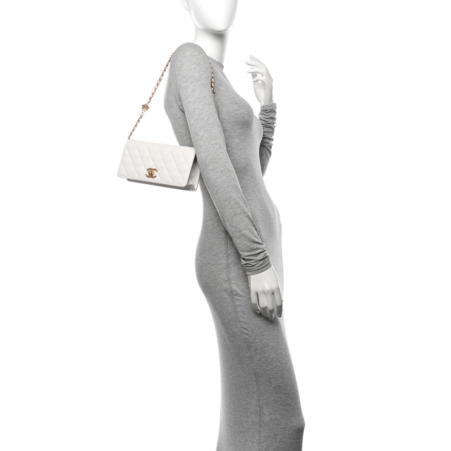 Chanel Caviar Quilted Camellia Clutch With Chain White 2 of 13