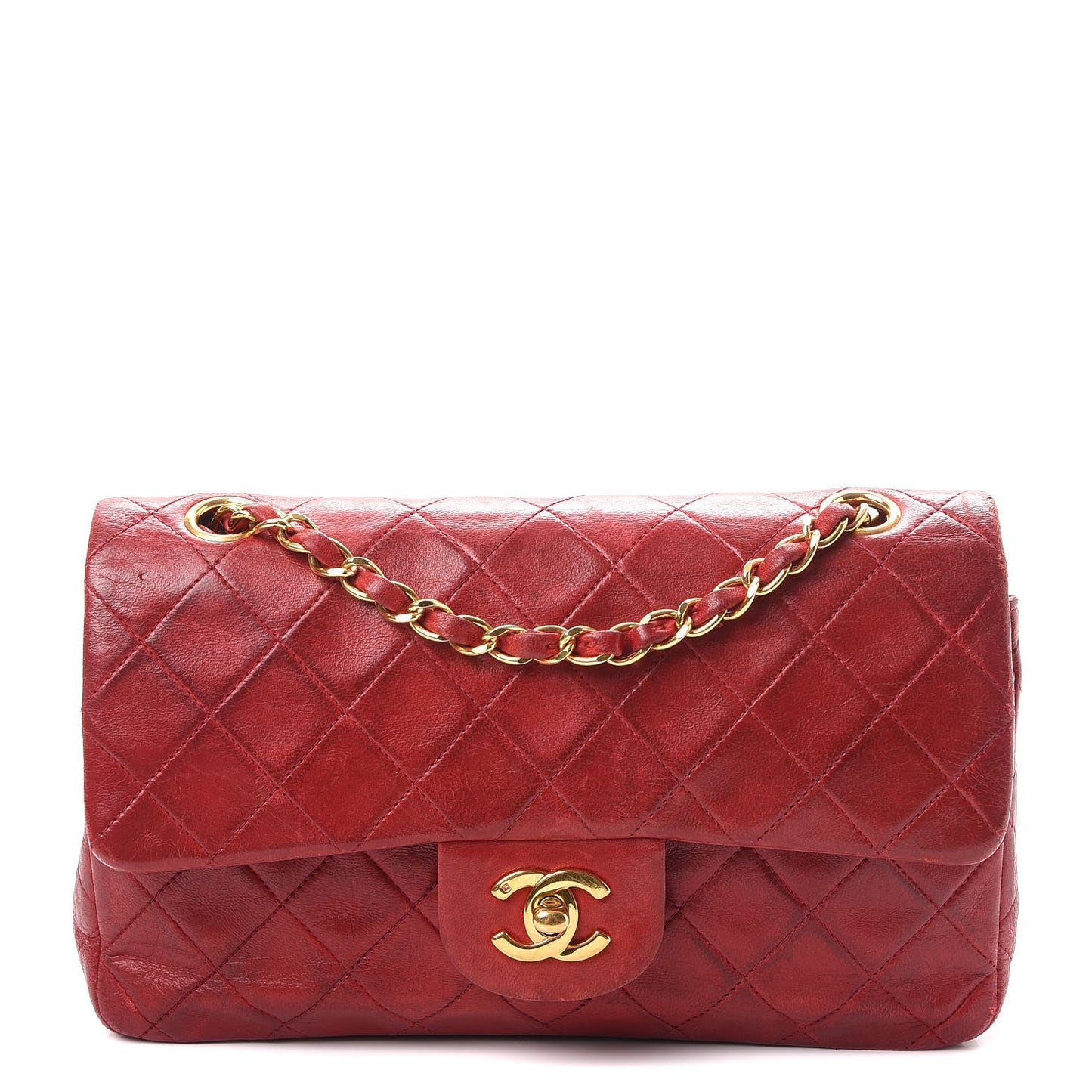 Lambskin Quilted Small Double Flap Red
