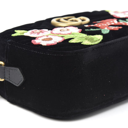 Gucci Velvet Matelasse Deer Embroidered Small GG Marmont Chain Shoulder Bag Black 5 of 9