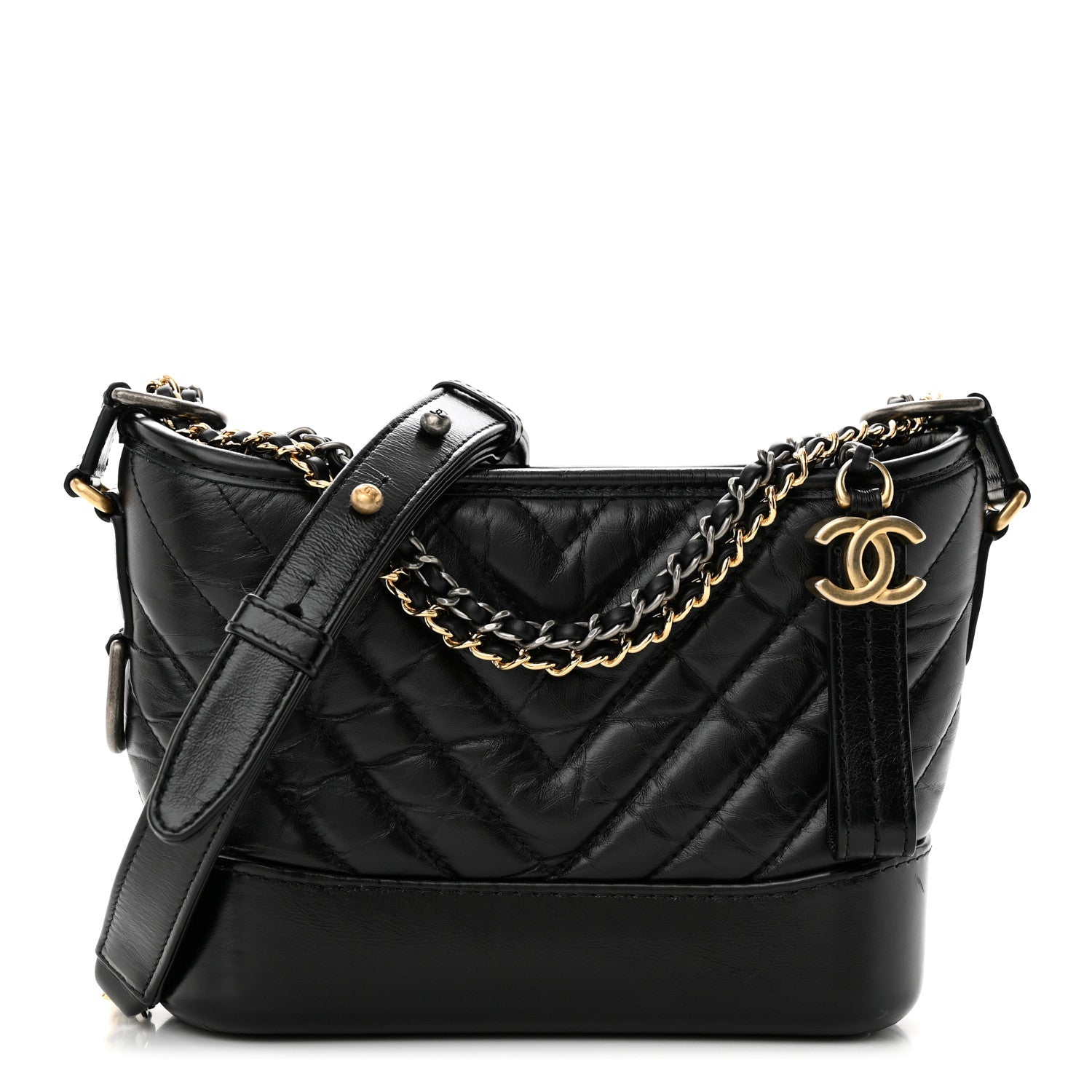 Chanel Aged Calfskin Chevron Quilted Small Gabrielle Hobo Black 1 of 11