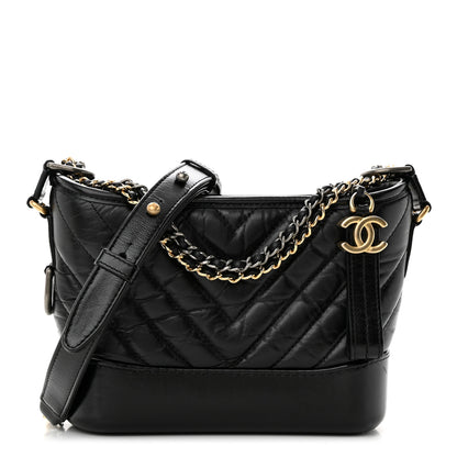 Chanel Aged Calfskin Chevron Quilted Small Gabrielle Hobo Black 1 of 11