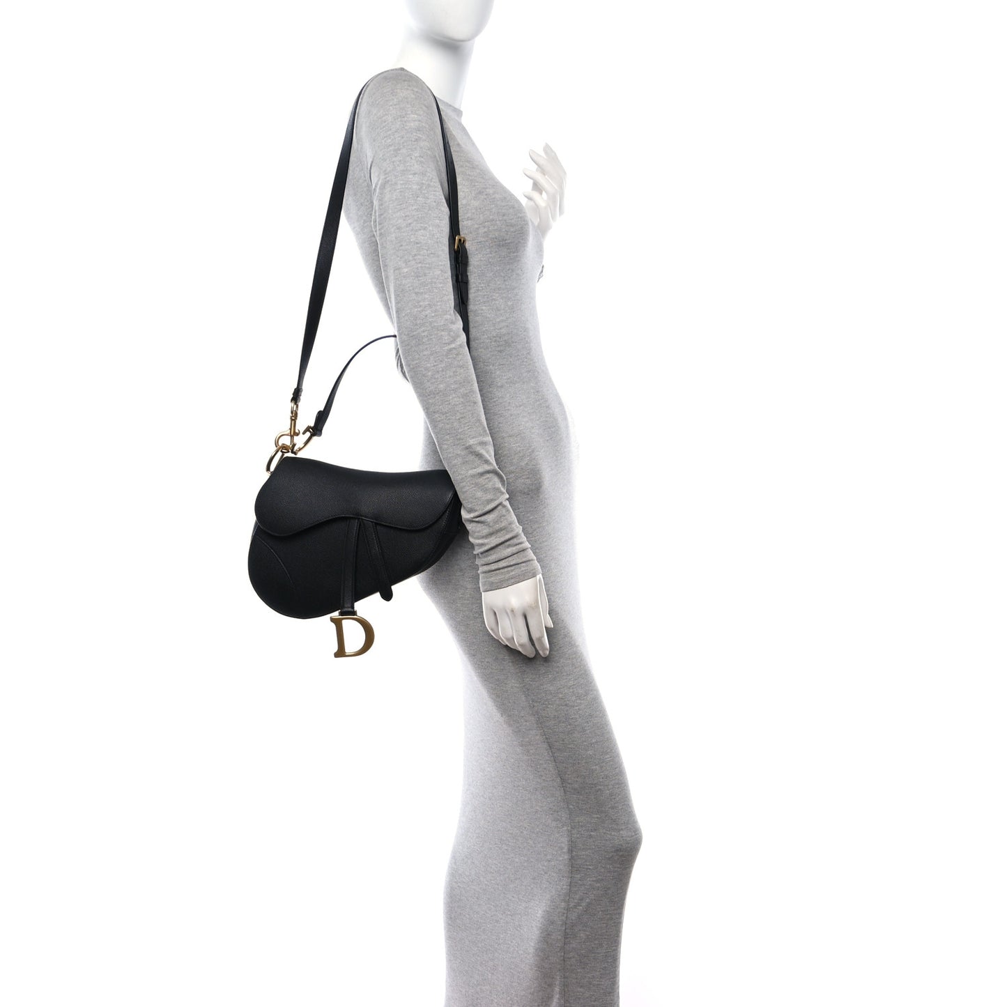 Grained Calfskin Saddle Bag With Strap Black