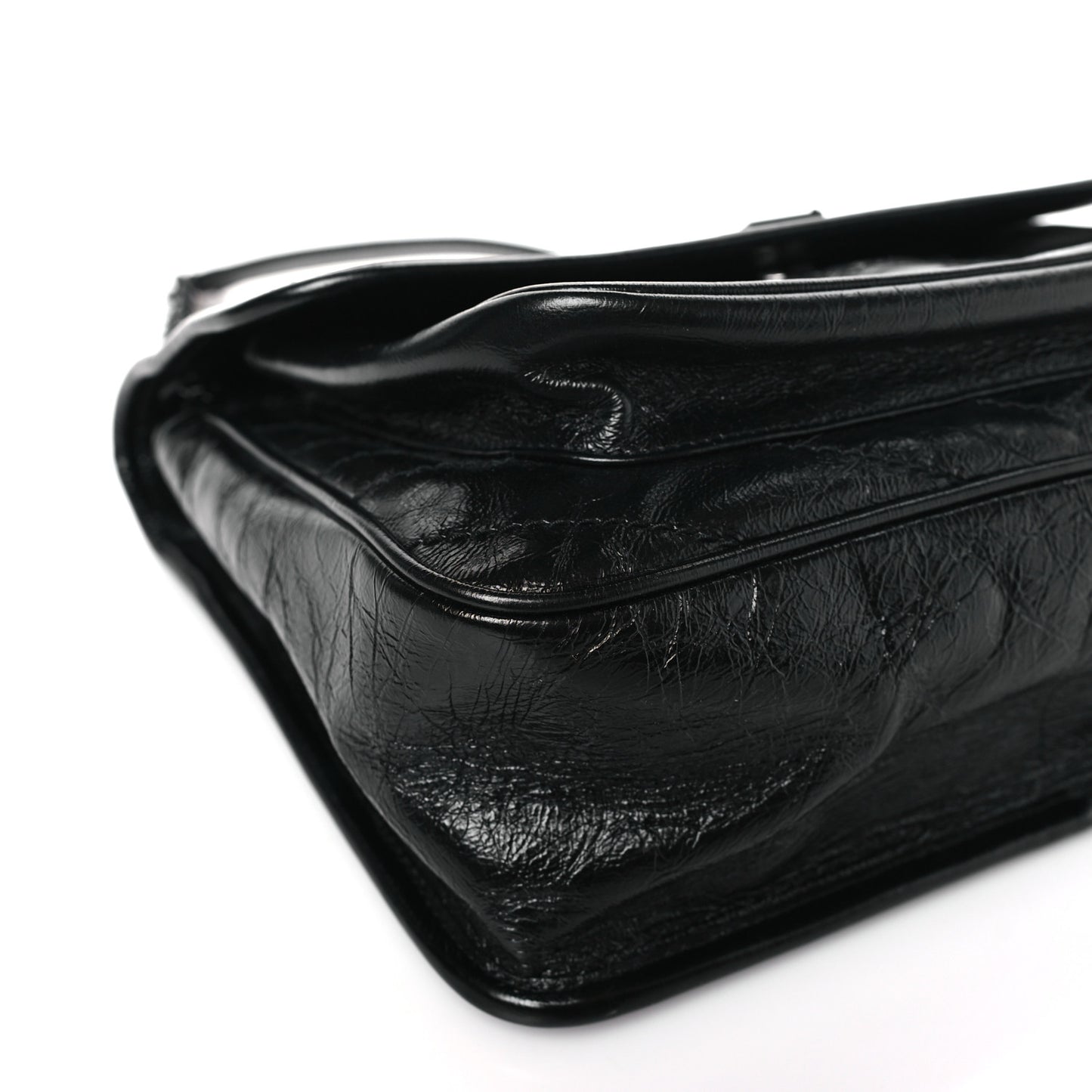 Crinkled Calfskin Matelasse Monogram Medium Niki Chain Satchel Black