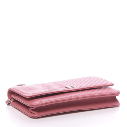 Chanel Caviar Chevron Quilted Wallet On Chain WOC Pink 4 of 12