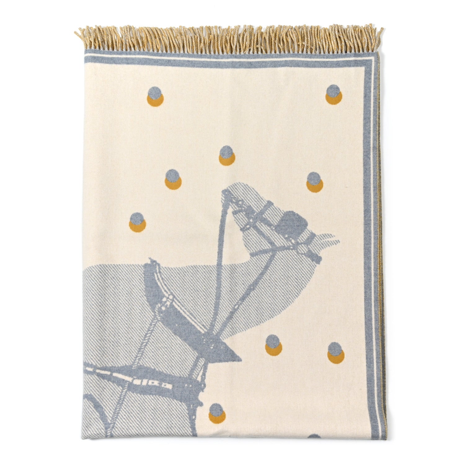 Hermes Merinos Wool Cashmere Cheval Cabriolet Blanket Galet 1 of 3