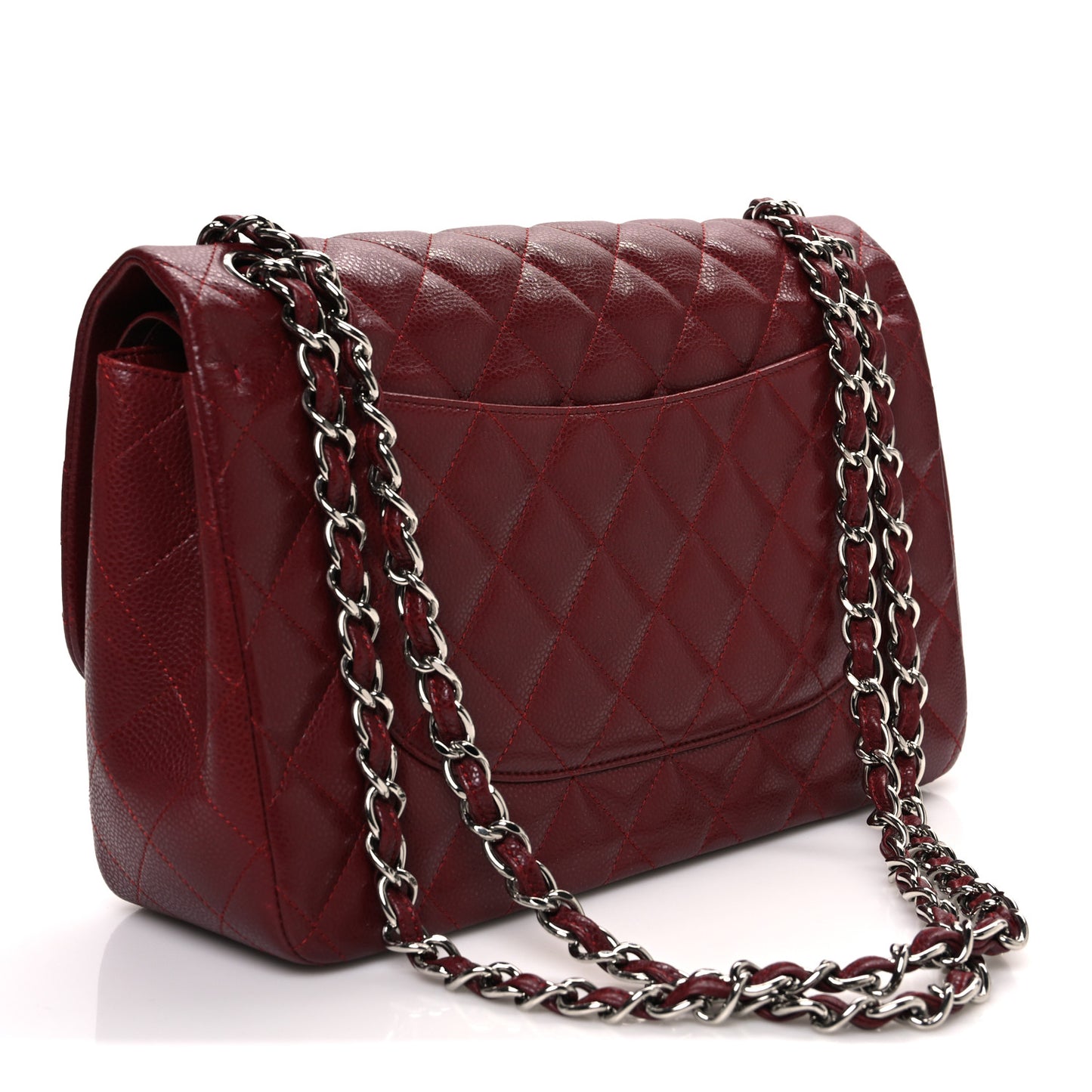 Caviar Quilted Jumbo Double Flap Dark Red
