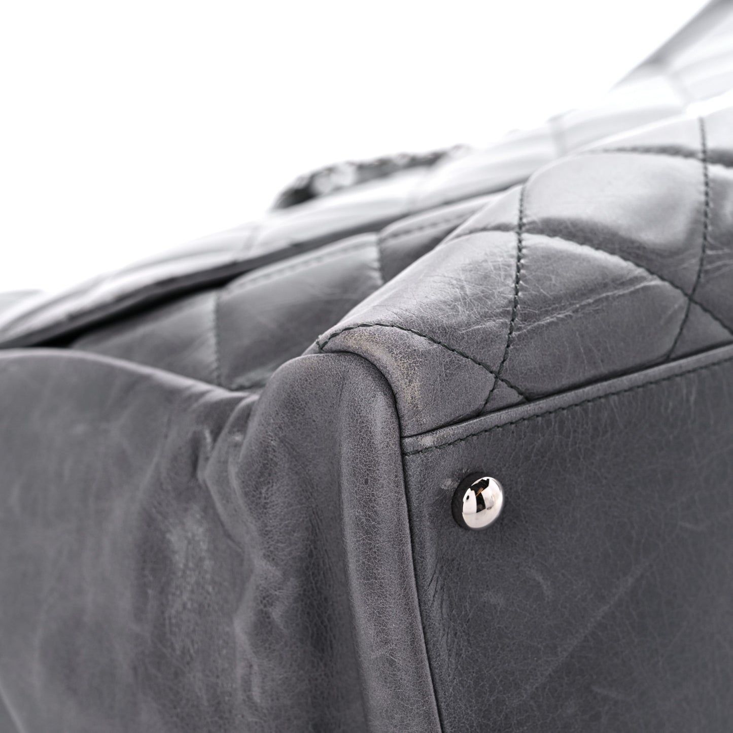 Glazed Calfskin Quilted Large CC Delivery Tote Grey