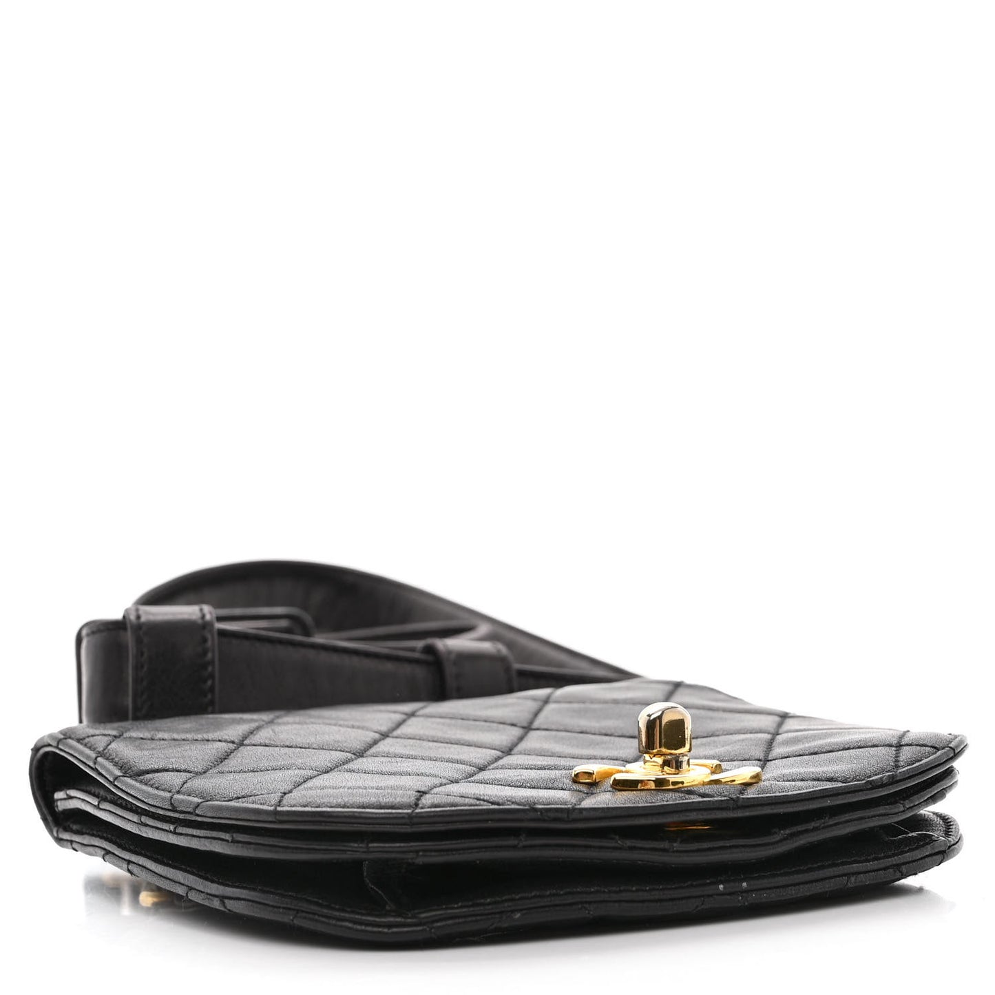 Lambskin Quilted Flap Waist Belt Bag 75 30 Black