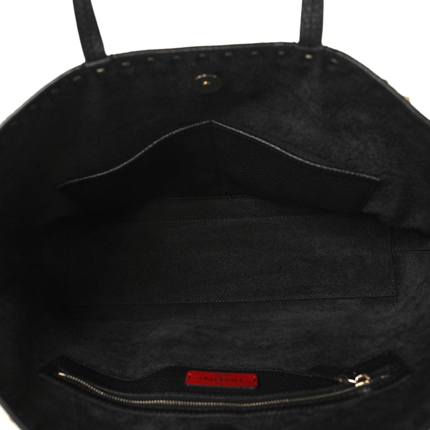 Grained Calfskin Small Rockstud Shoulder Tote Black
