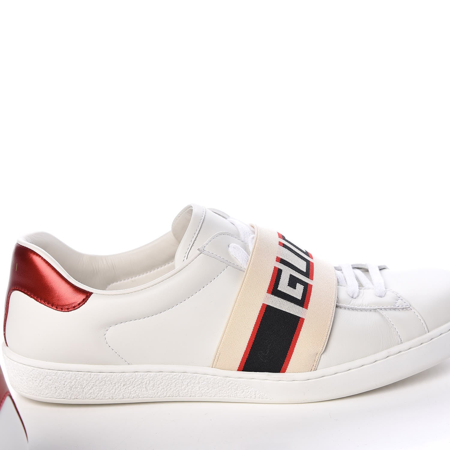 Gucci Calfskin Stripe Mens New Ace Sneakers 8 White Ecru Red Flame 20 of 22