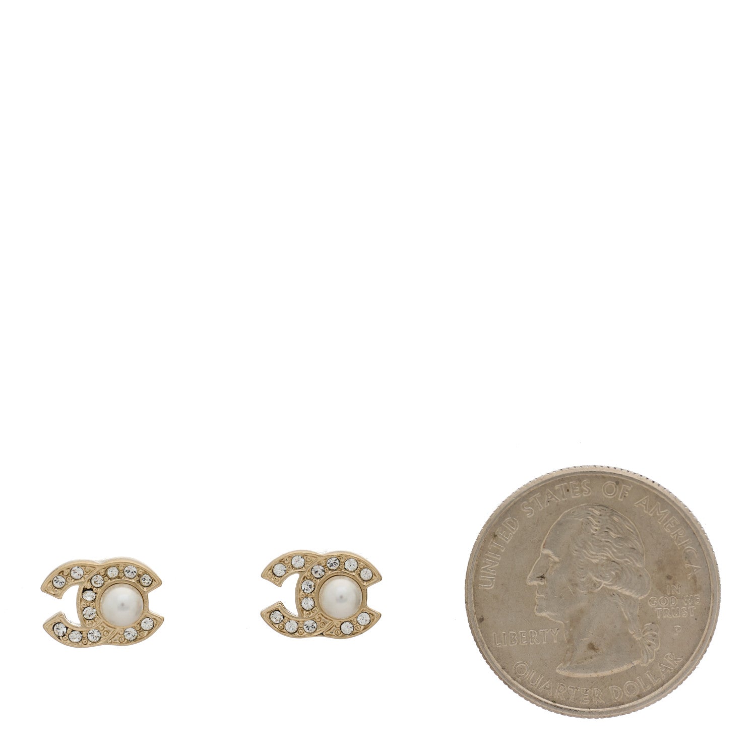 Chanel Metal Crystal Pearl CC Stud Earrings Gold 2 of 5