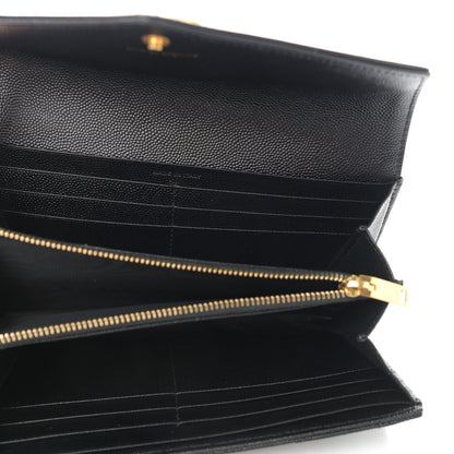 Saint Laurent Grain De Poudre Matelasse Chevron Monogram Flap Wallet Black 5 of 10