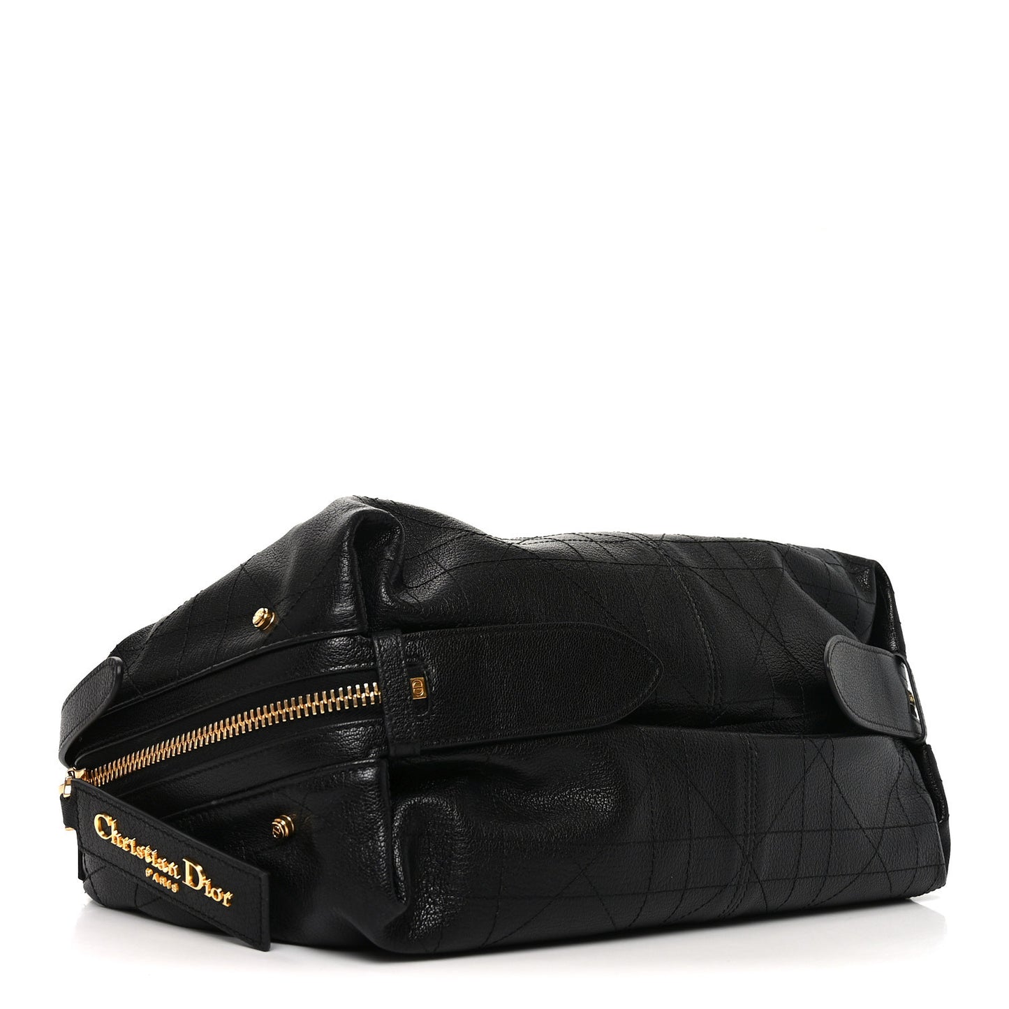 Shiny Grained Calfskin Macrocannage Medium D-Journey Bag Black