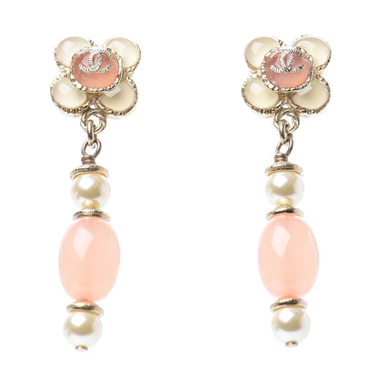 Chanel Resin Pearl CC Flower Drop Earrings Pink Beige 1 of 4