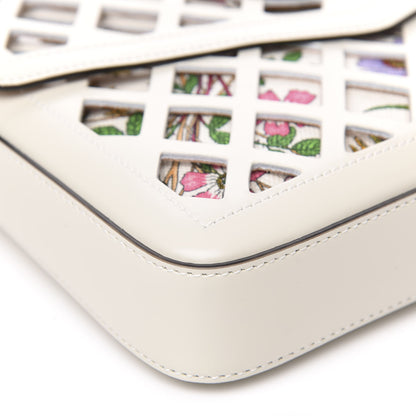 Gucci Canvas Flora Floral Calfskin Medium Cutout Shoulder Bag White Multicolor 9 of 10