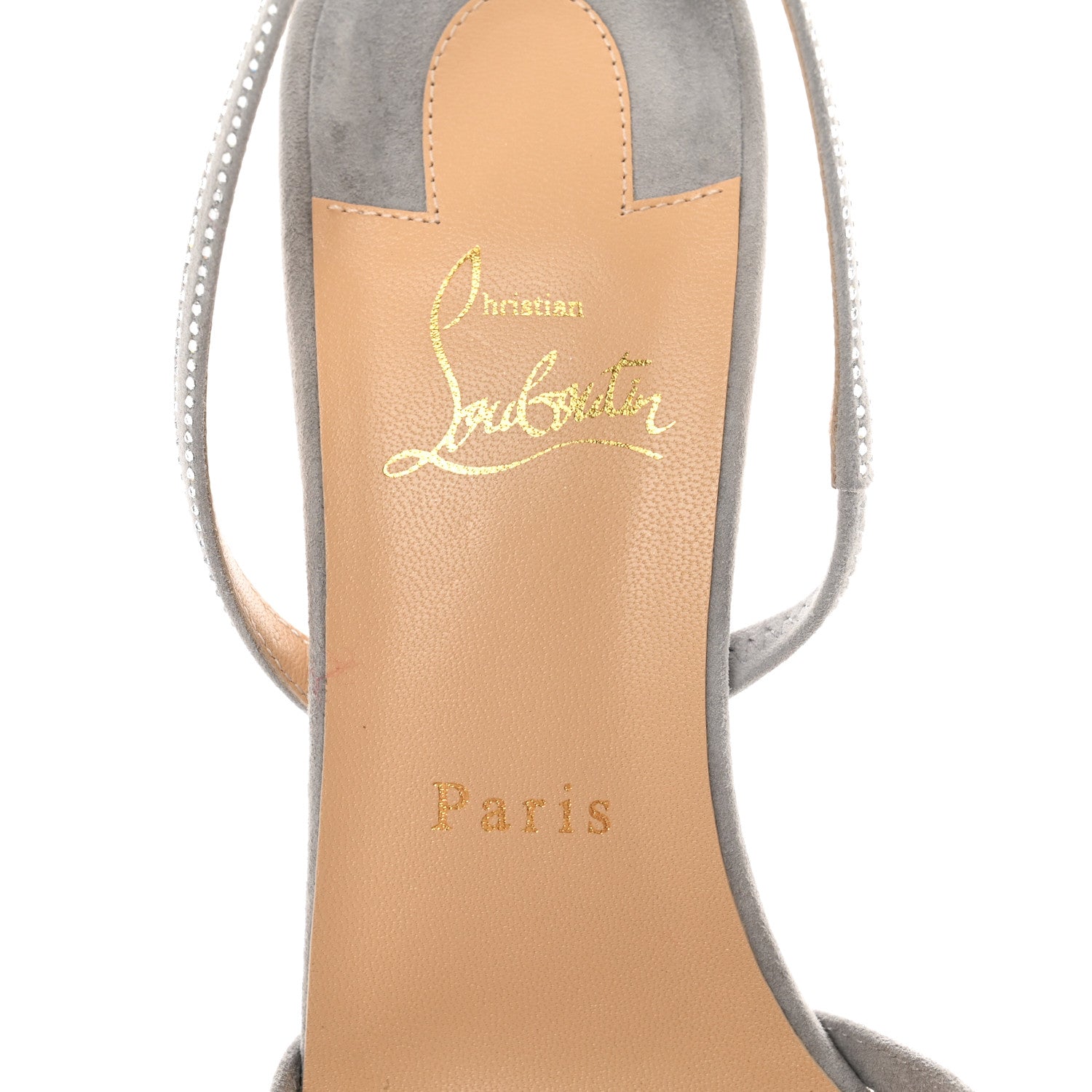 Christian Louboutin Suede Mesh Embellished Araborda 70 Slingback Sandals 40 Light Grey 7 of 8