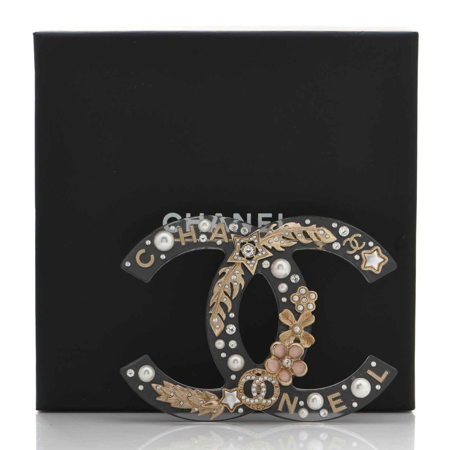 Resin Pearl Crystal Feather Star CC Brooch Transparent Gold