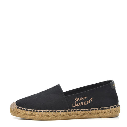 Saint Laurent Canvas Nappa Elba Light Logo Embroidered Espadrilles 37.5 Black 1 of 7
