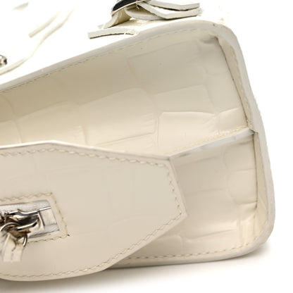Balenciaga Semi Shiny Calfskin Crocodile Embossed Neo Classic Silver Hardware Mini City White 12 of 14