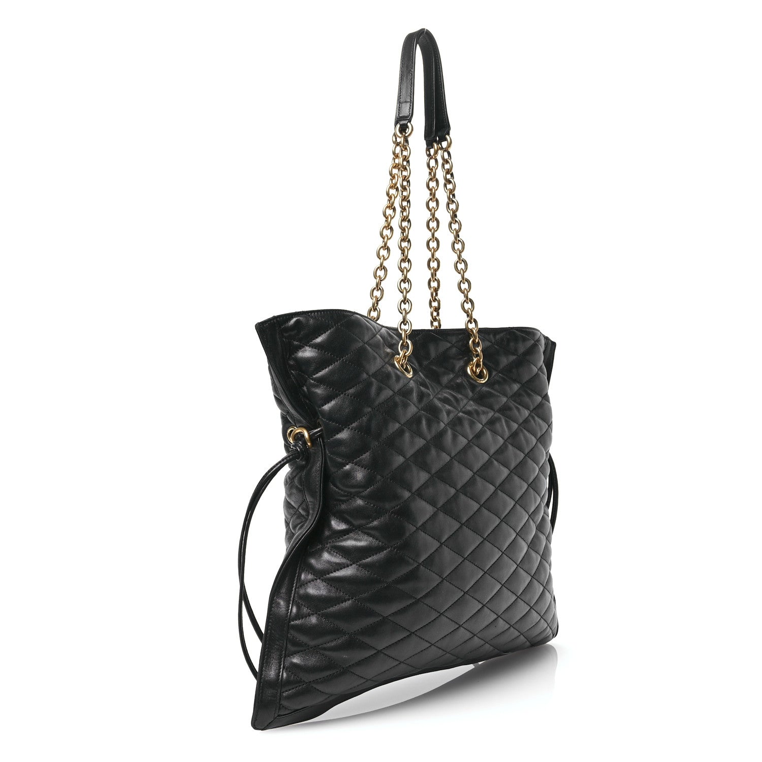Saint Laurent Lambskin Quilted Pochon Drawstring Tote Bag Black 3 of 10
