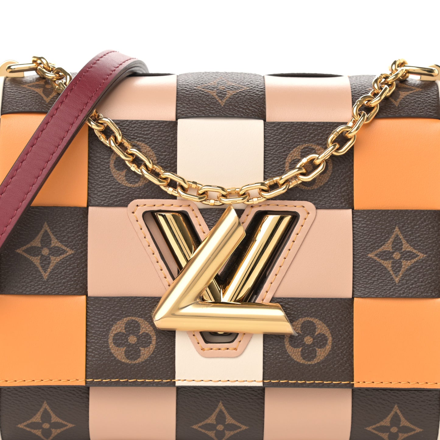 Calfskin Monogram Check Twist MM Beige White Orange