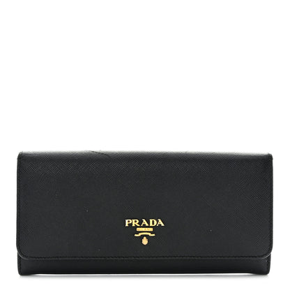 Prada Saffiano Metal Continental Flap Wallet Black 1 of 11