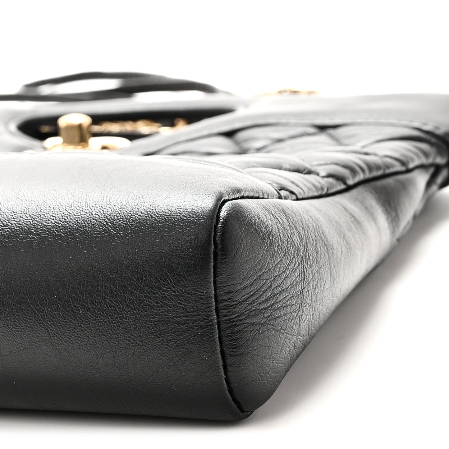 Shiny Crumpled Calfskin Quilted Mini 31 Shopping Bag Black