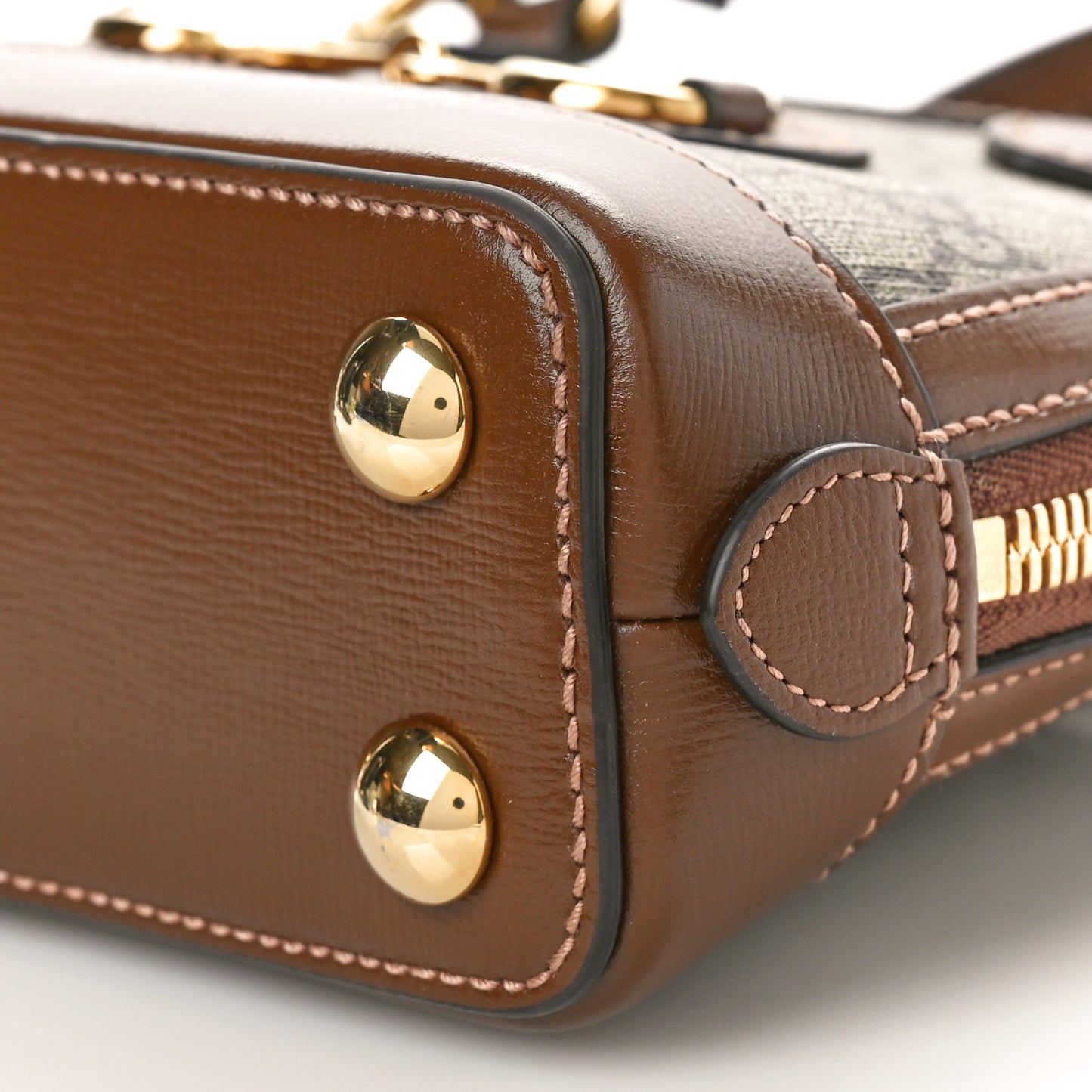 GG Supreme Monogram Azalea Calfskin Mini Horsebit 1955 Top Handle Bag Beige Ebony Brown Sugar
