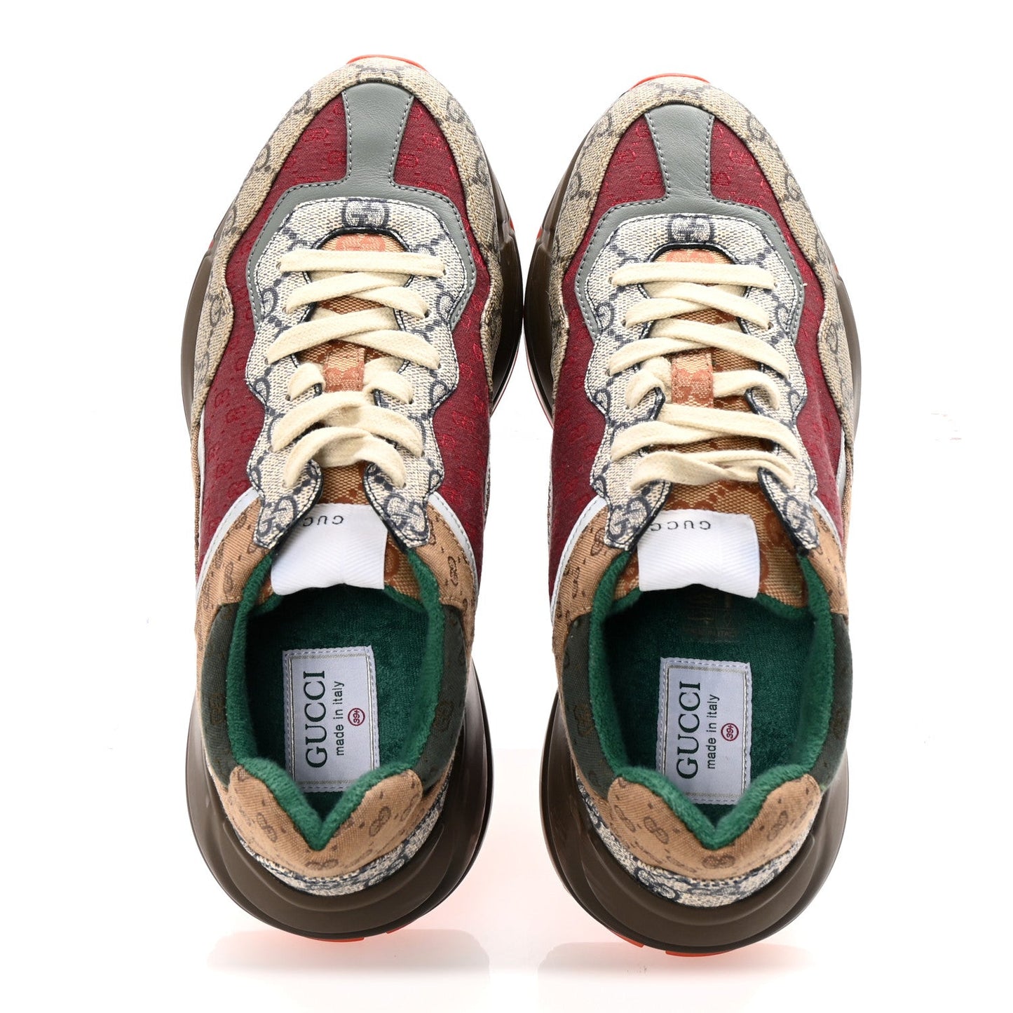 GG Supreme Monogram Mix Monogram Womens Rhyton Sneakers 39.5 Bordeaux Beige Ebony