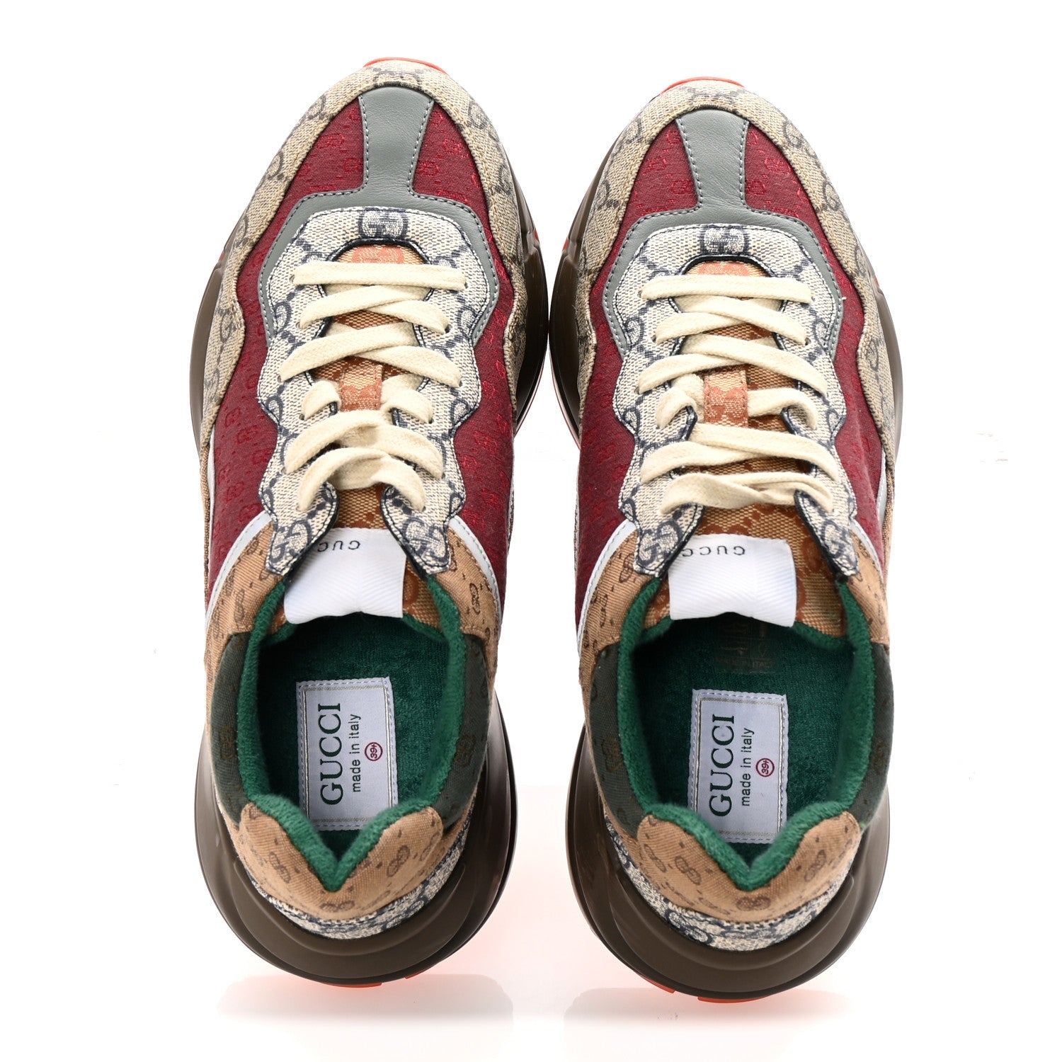 Gucci GG Supreme Monogram Mix Monogram Womens Rhyton Sneakers 39.5 Bordeaux Beige Ebony 1 of 8