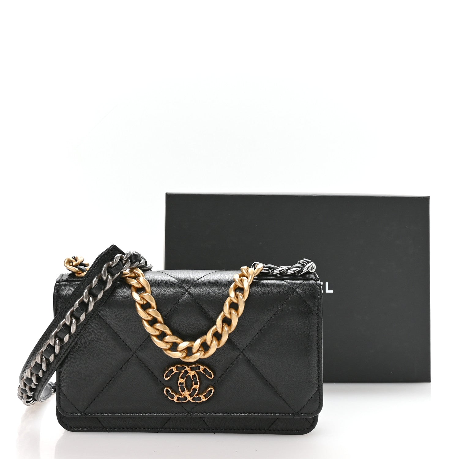 Chanel Lambskin Quilted Chanel 19 Wallet On Chain WOC Black 22 of 23