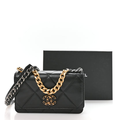 Chanel Lambskin Quilted Chanel 19 Wallet On Chain WOC Black 22 of 23