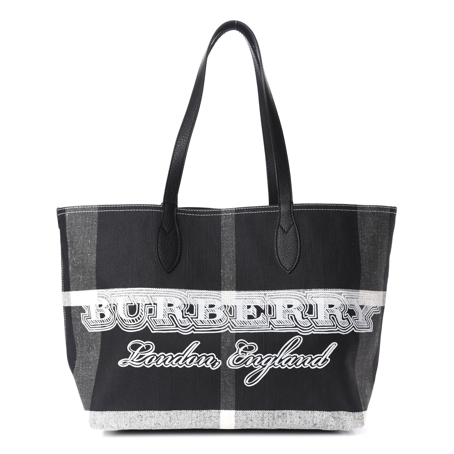 Burberry Coated Canvas Mega Check Medium Doodle Tote Black White 1 of 9