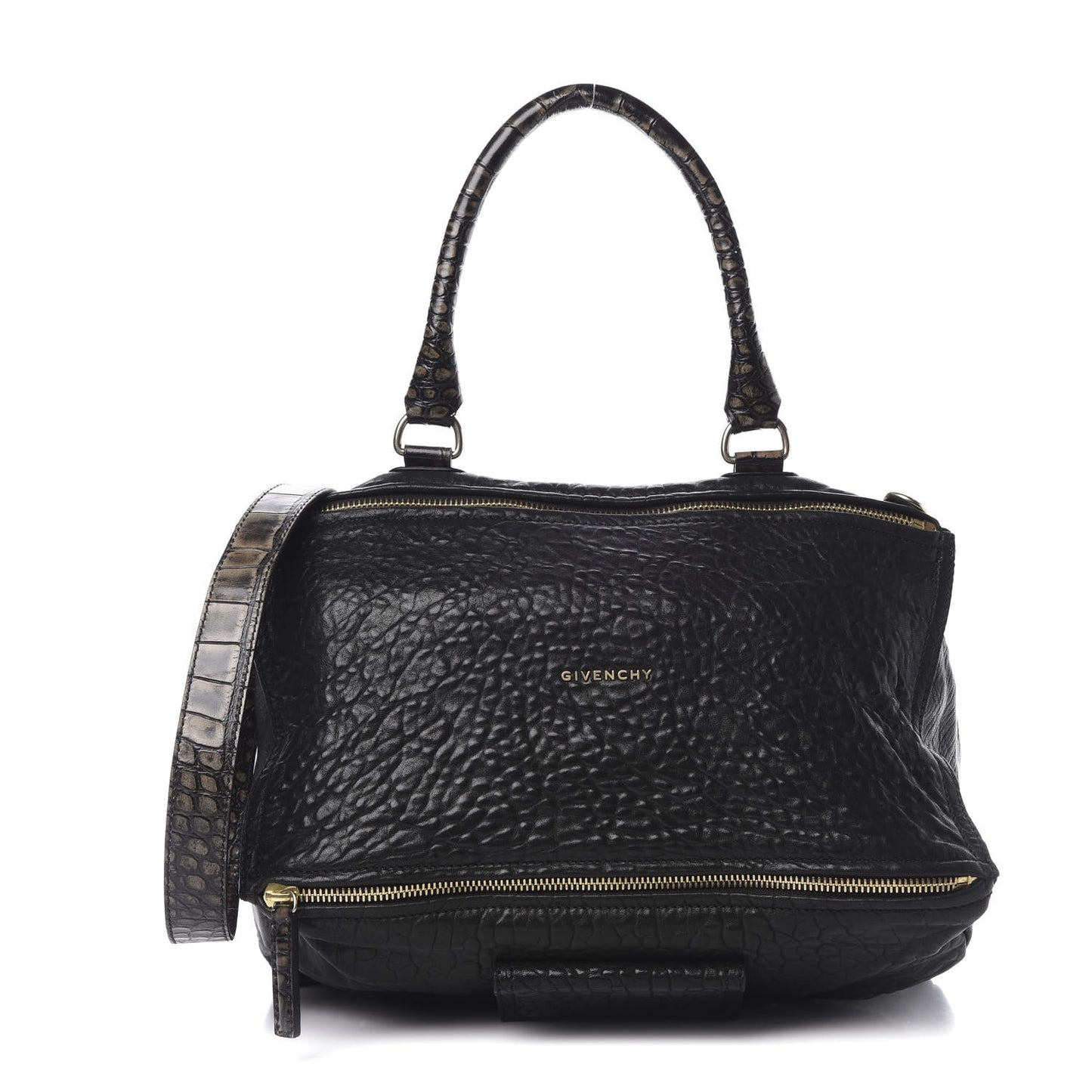 Pebbled Sheepskin Calfskin Crocodile Embossed Large Pandora Black