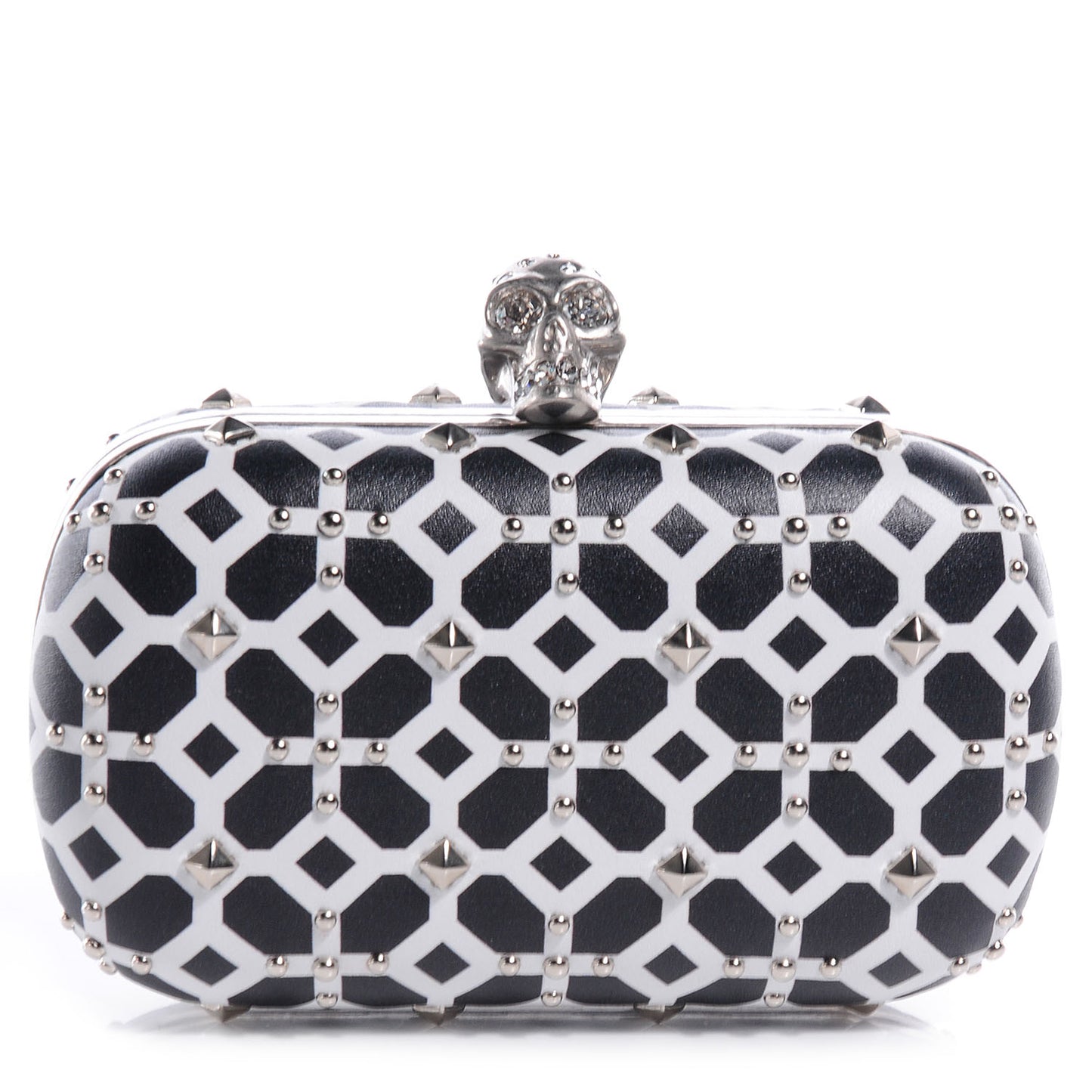 Classic Grid Skull Clasp Clutch Bag Ivory and Black