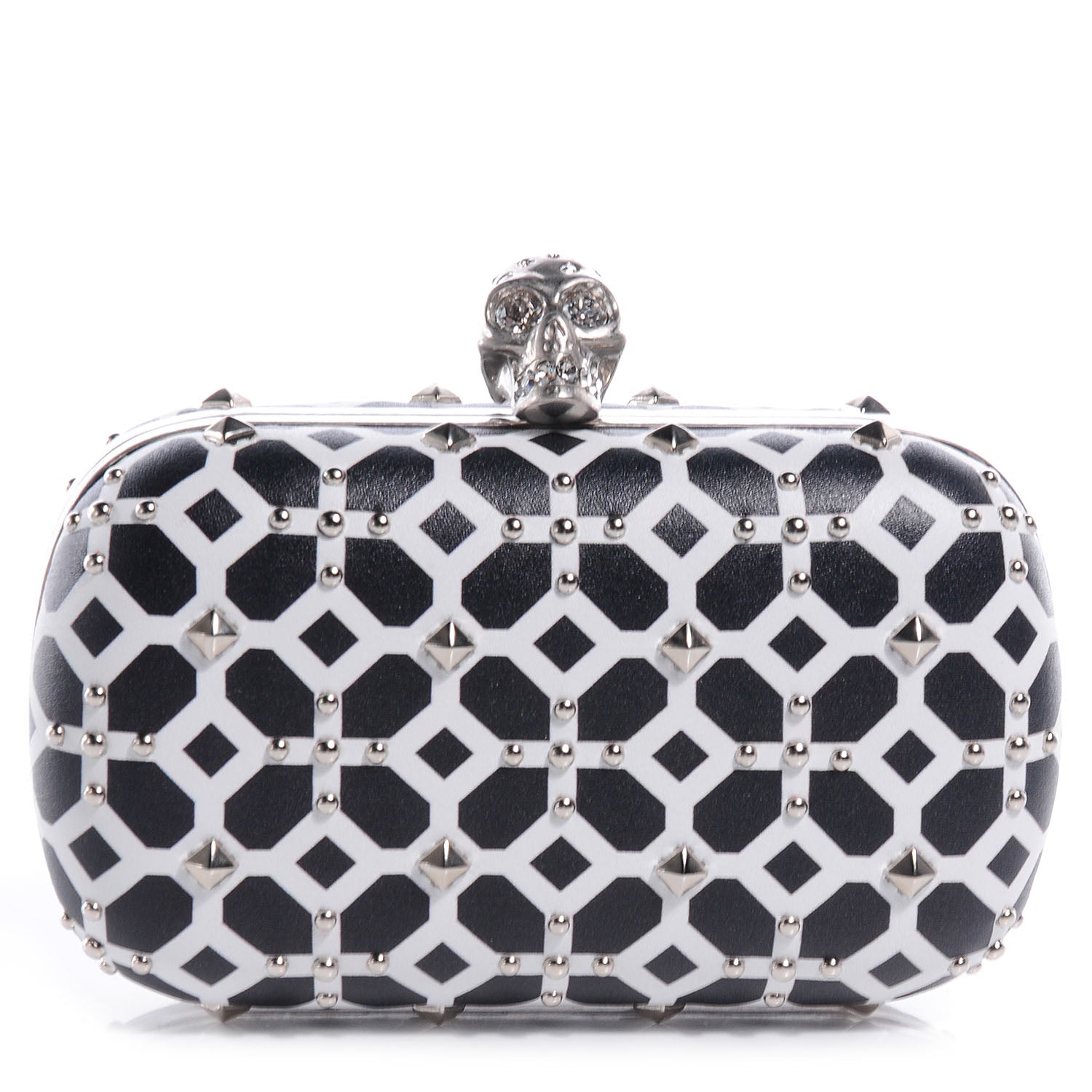Alexander McQueen Classic Grid Skull Clasp Clutch Bag Ivory and Black 1 of 10