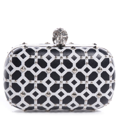 Alexander McQueen Classic Grid Skull Clasp Clutch Bag Ivory and Black 1 of 10