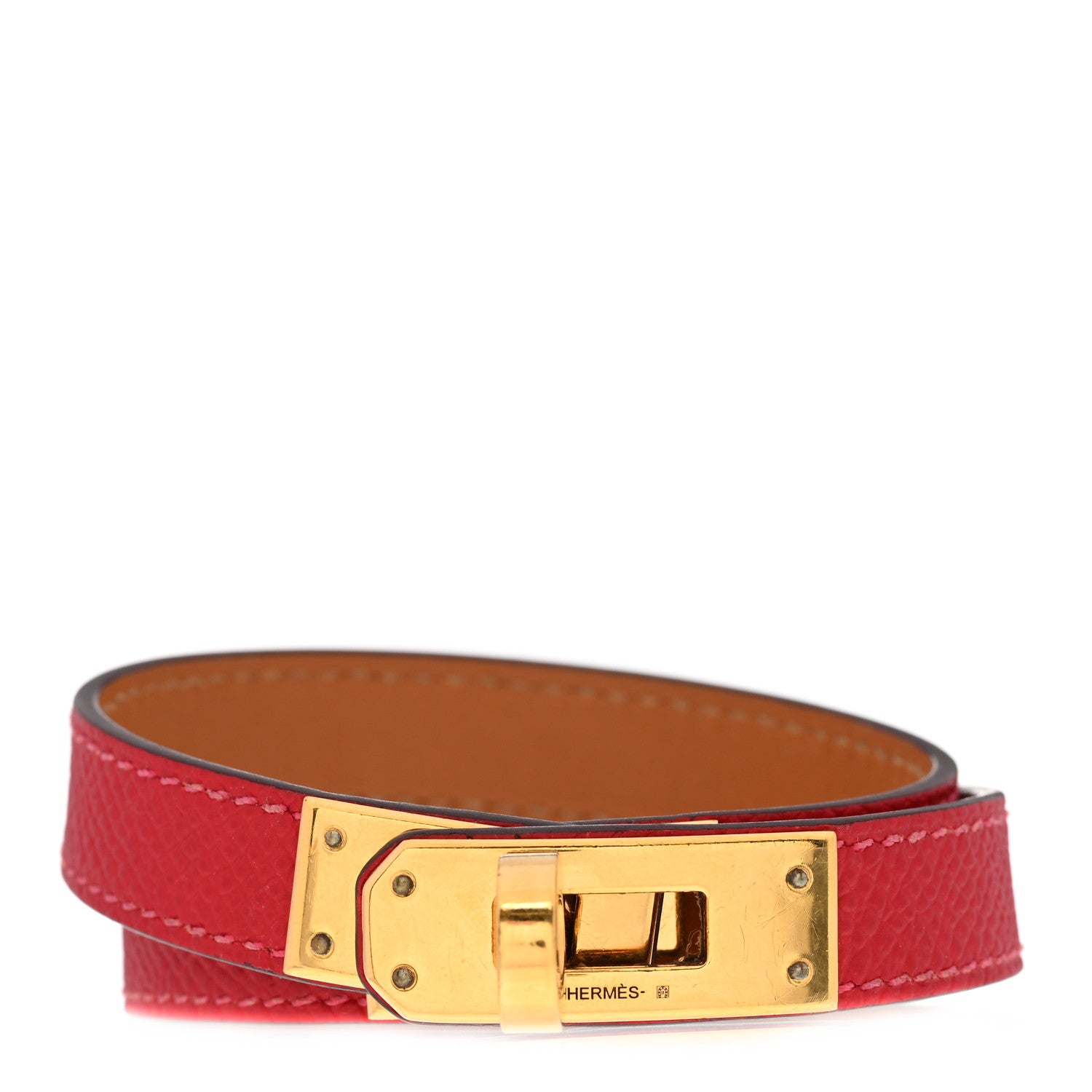 Hermes Epsom Kelly Double Tour Bracelet M Rouge Casaque 1 of 5