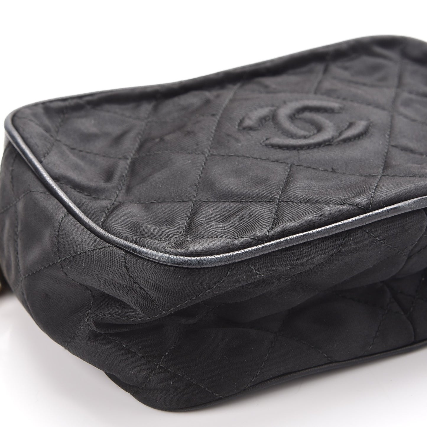 Satin Quilted Tassel Camera Case Black