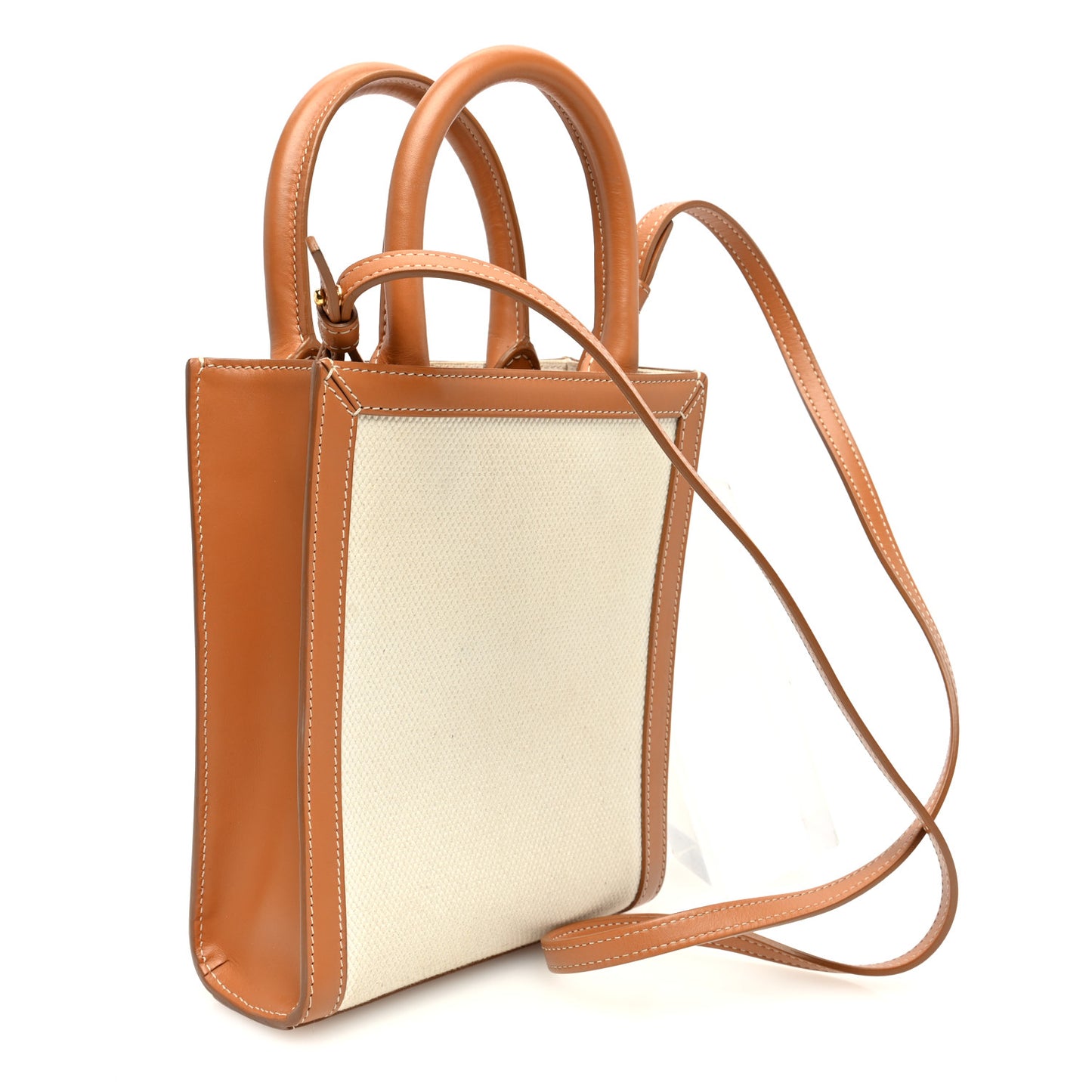 Canvas Calfskin Mini Vertical Cabas Natural Tan