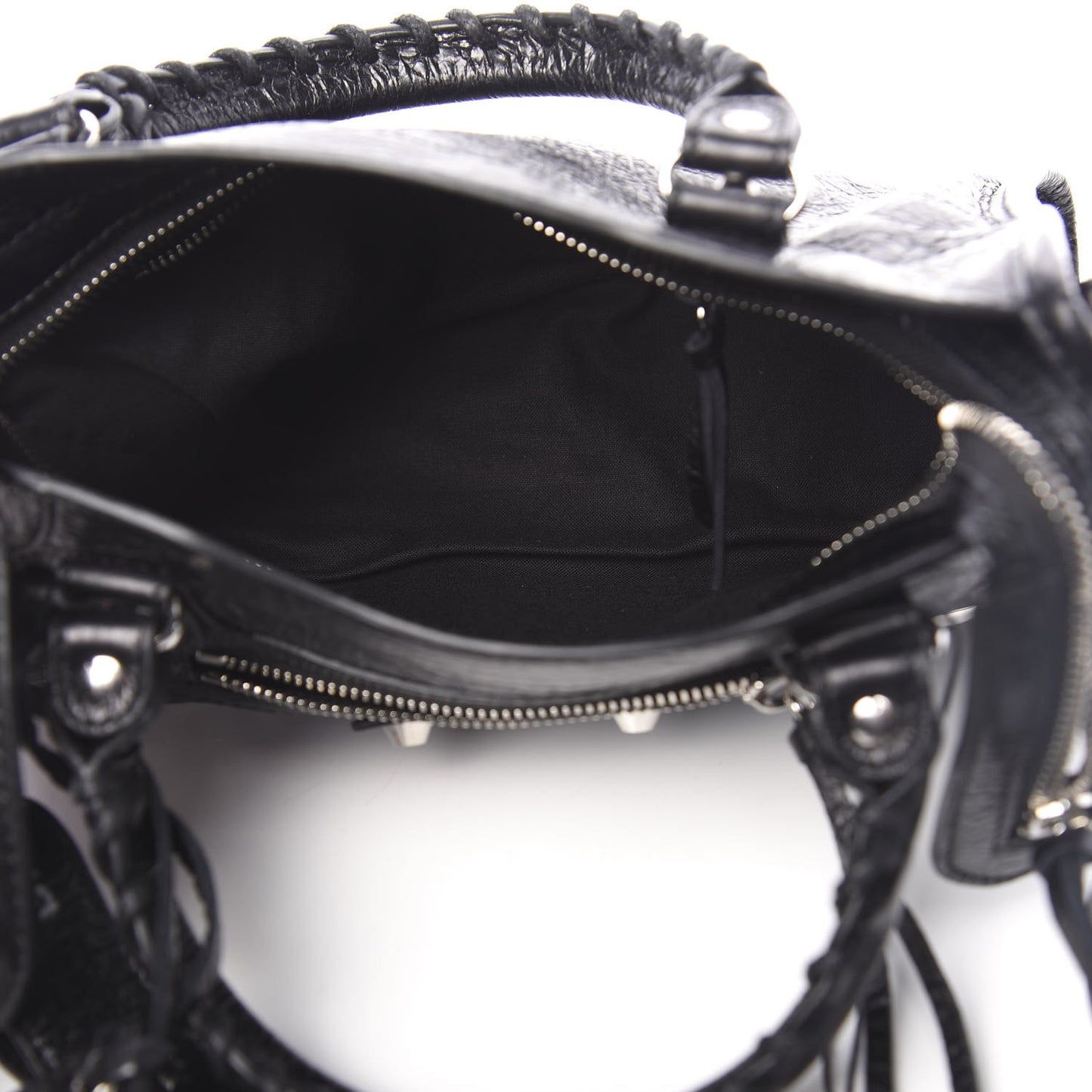 Agneau Classic Silver Hardware Mini City Logo Strap Black White