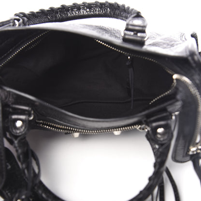 Balenciaga Agneau Classic Silver Hardware Mini City Logo Strap Black White 5 of 11