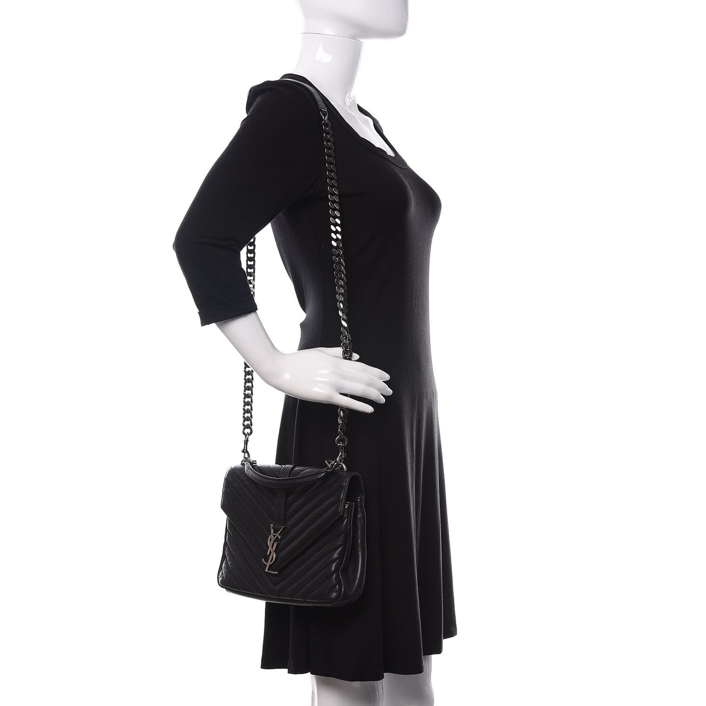 Sheepskin Matelasse Chevron Monogram Medium College Bag Black