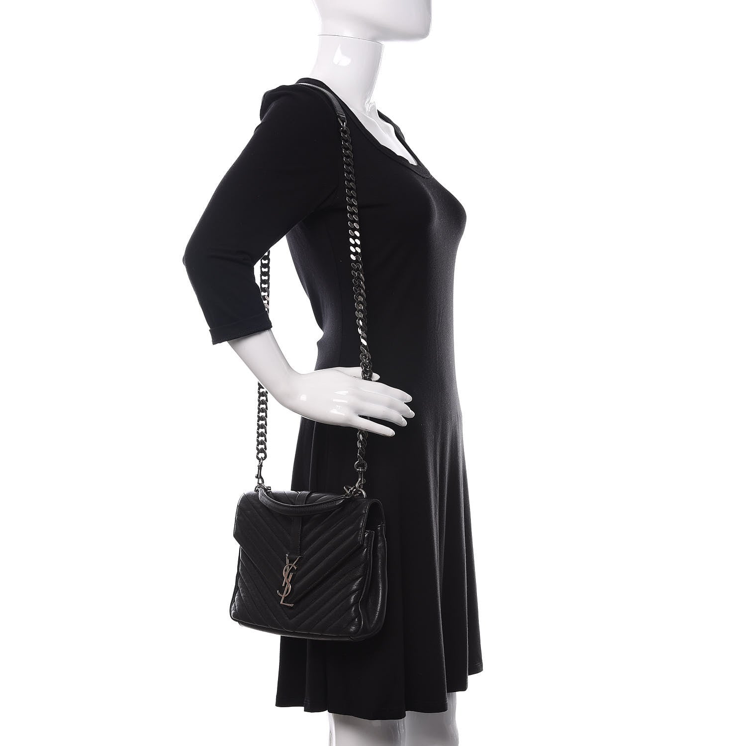 Saint Laurent Sheepskin Matelasse Chevron Monogram Medium College Bag Black 2 of 13