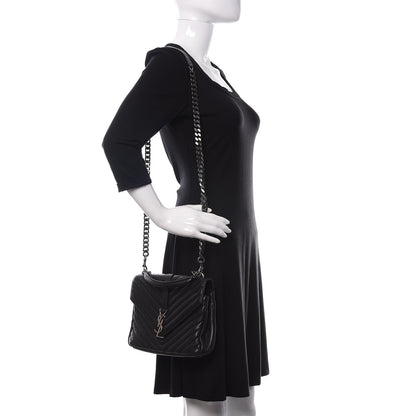 Saint Laurent Sheepskin Matelasse Chevron Monogram Medium College Bag Black 2 of 13