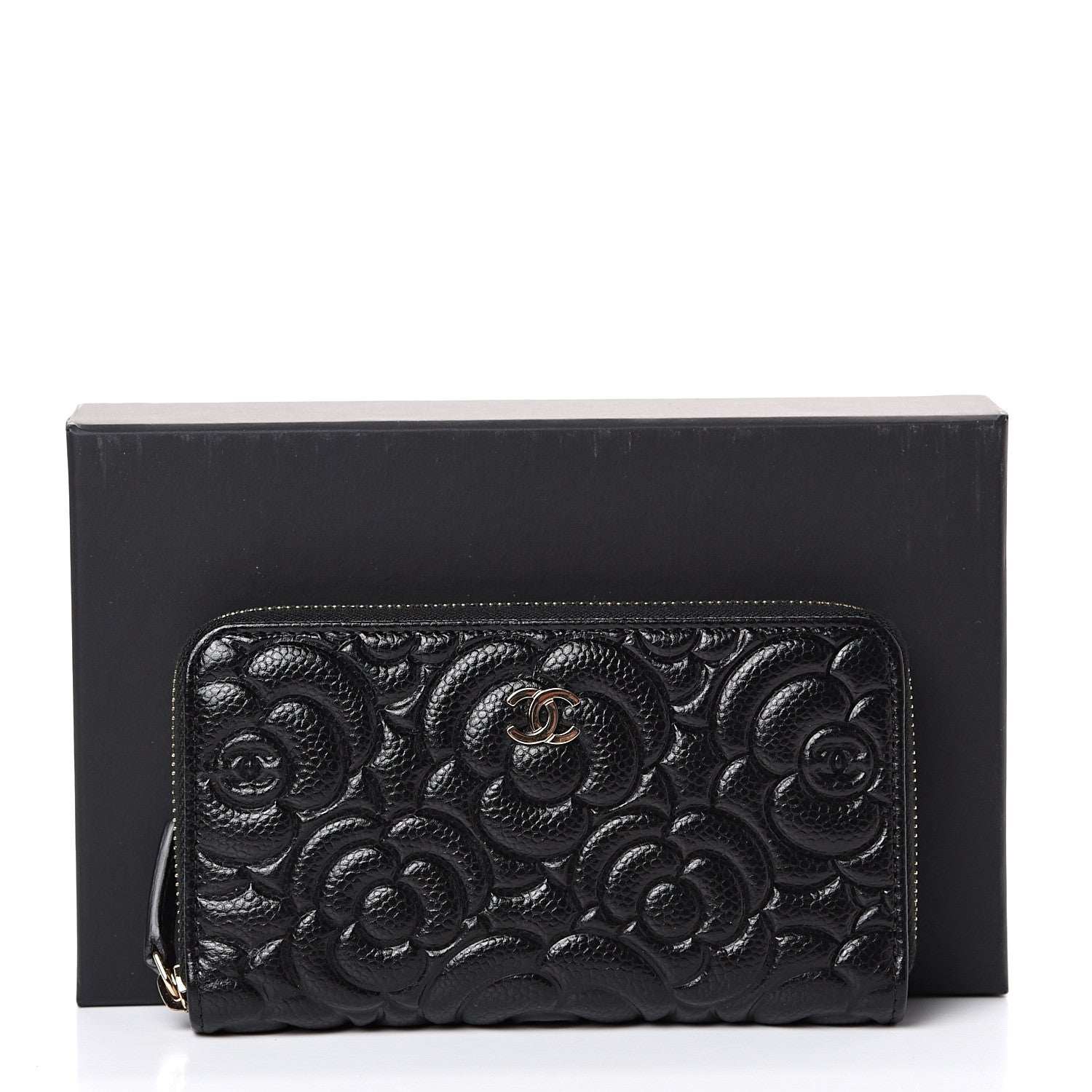 Chanel Caviar Camellia Embossed Medium Zip Around Wallet Black 8 of 8